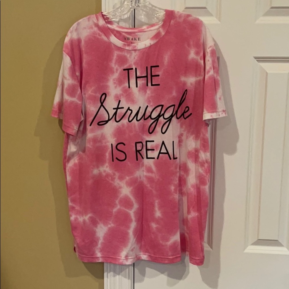 Awake pink tie-dyed short sleeve shirt size large